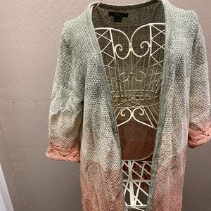 Sage green, cream, and pink cardigan